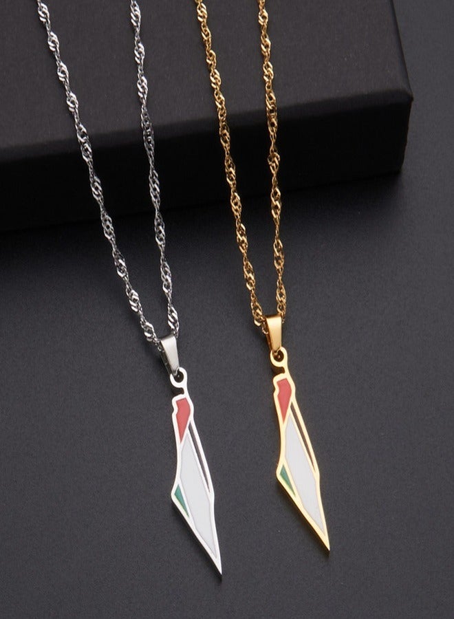 عام قلادة قلادة خريطة العلم الفلسطيني إكسسوارات فاخرة للرجال والنساء - Image 1