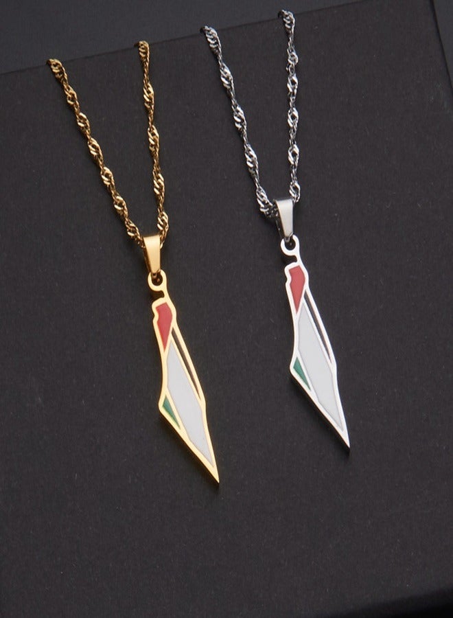 عام قلادة قلادة خريطة العلم الفلسطيني إكسسوارات فاخرة للرجال والنساء - Image 2