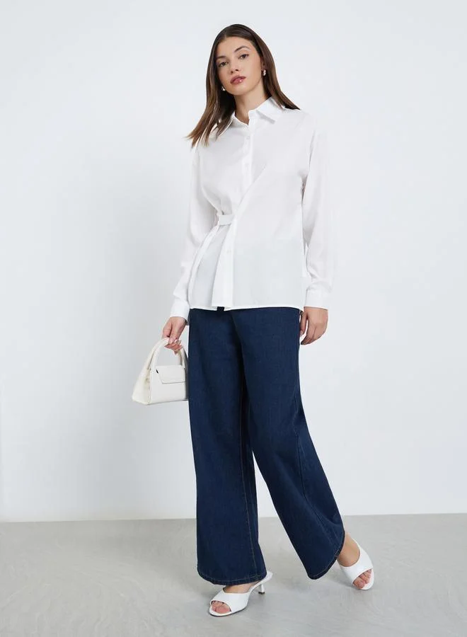 Styli Styli White Long Sleeve Wrap Shirt