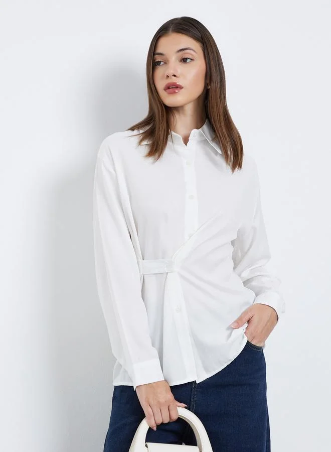 Styli Styli White Long Sleeve Wrap Shirt