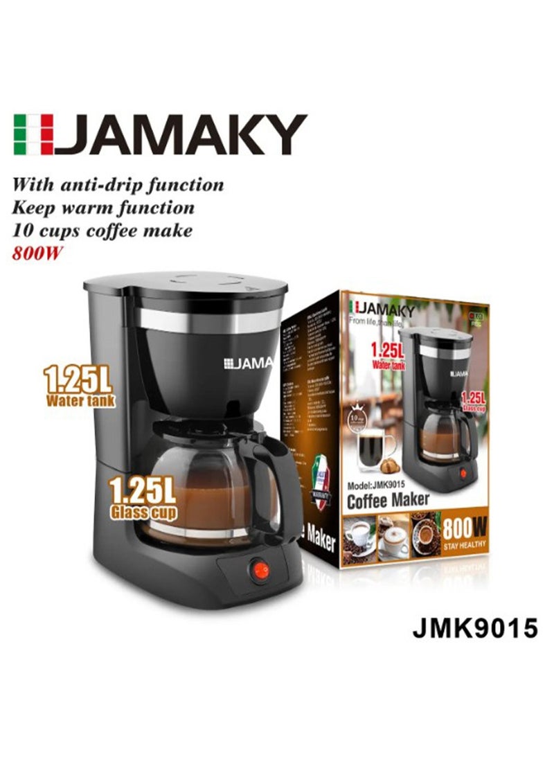 JAMAKY Coffee Maker with Italian technology JMK9015 , Household 800W LED Temperature Display 1.25L Water tank and 1.25L Glass cup Capacity can use coffee , hot water , milk , steam drainage design , automatically turns off - Black  - Image 2