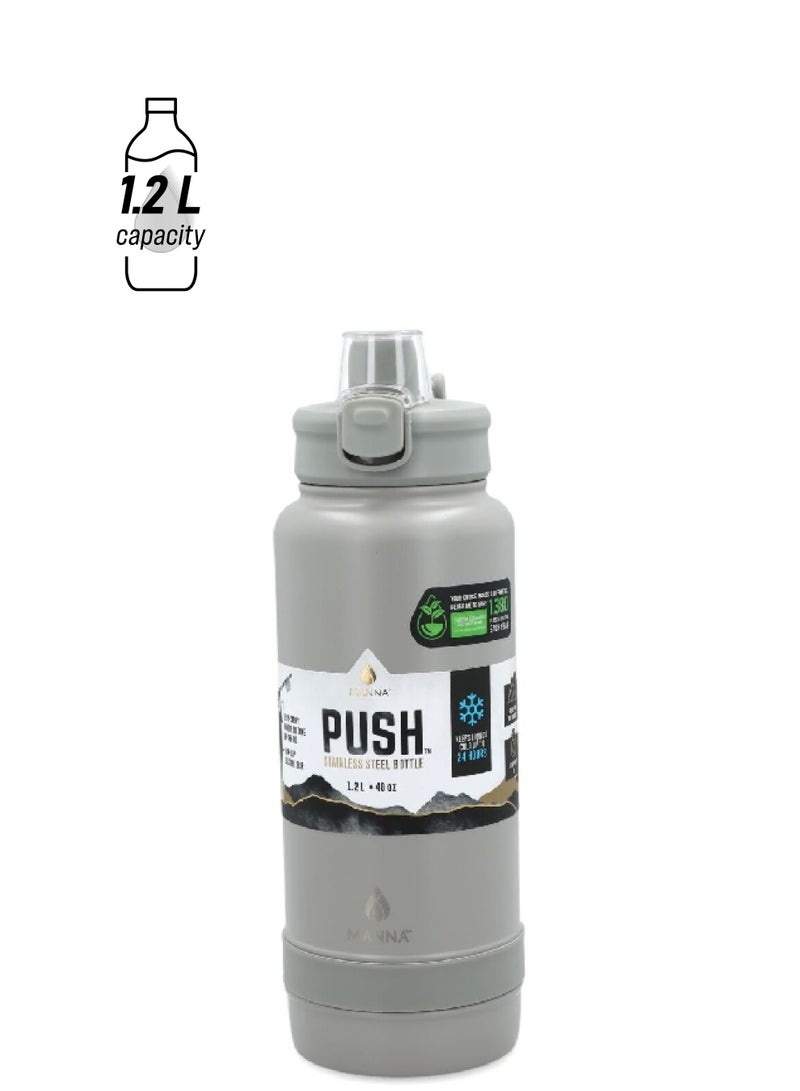 MANNA Push Non-Slip Silicone Grip Stainless Steel Water Bottle Summit Powder 1.2 L AC55314  - Image 1