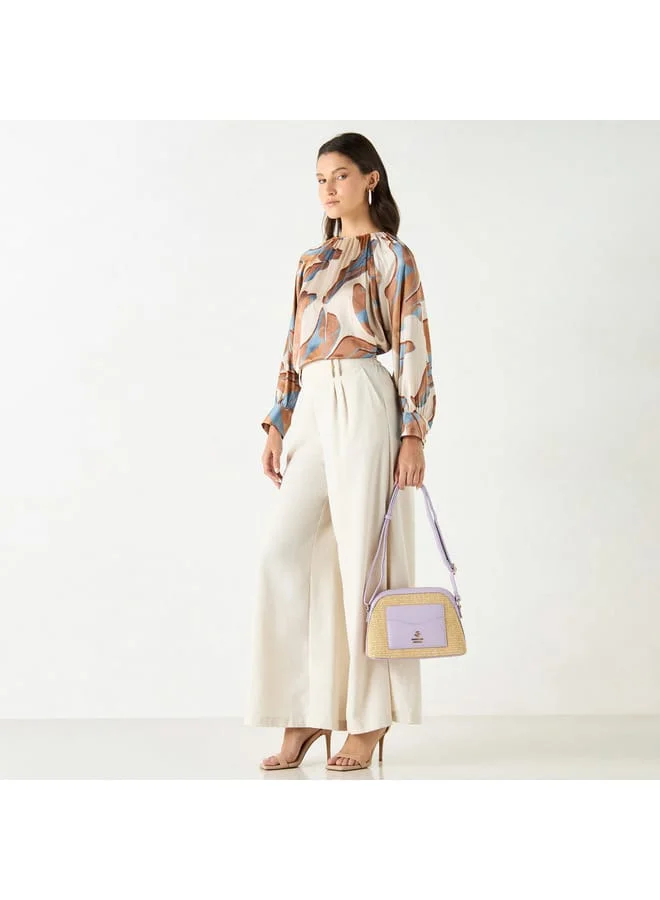 Iconic Iconic All-Over Print Round Neck Top with Long Sleeves