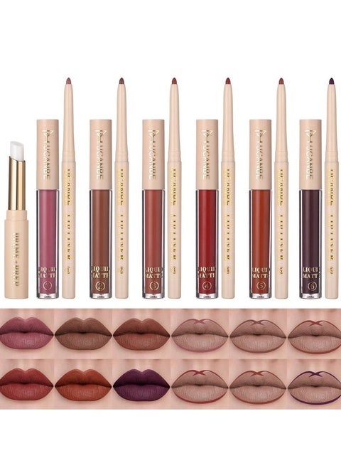 UCANBE Matte Lip Gloss + Lip Liner + Primer Set (6+6+1)