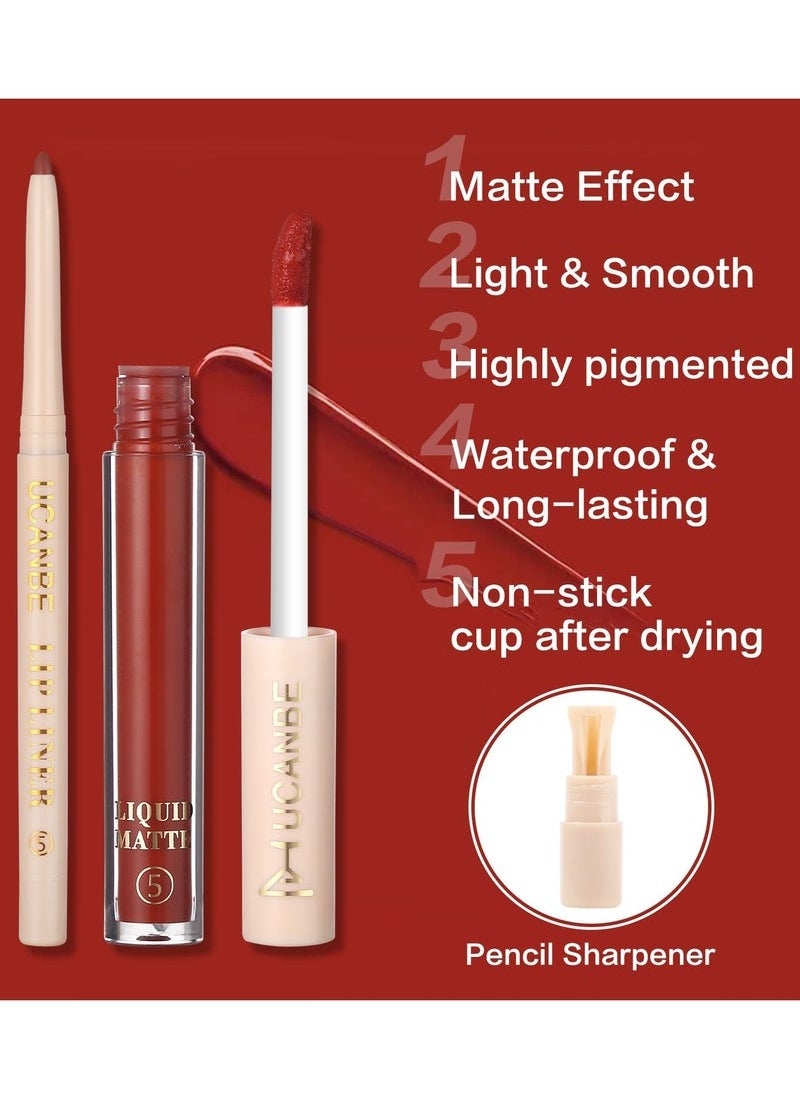 UCANBE Matte Lip Gloss + Lip Liner + Primer Set (6+6+1)