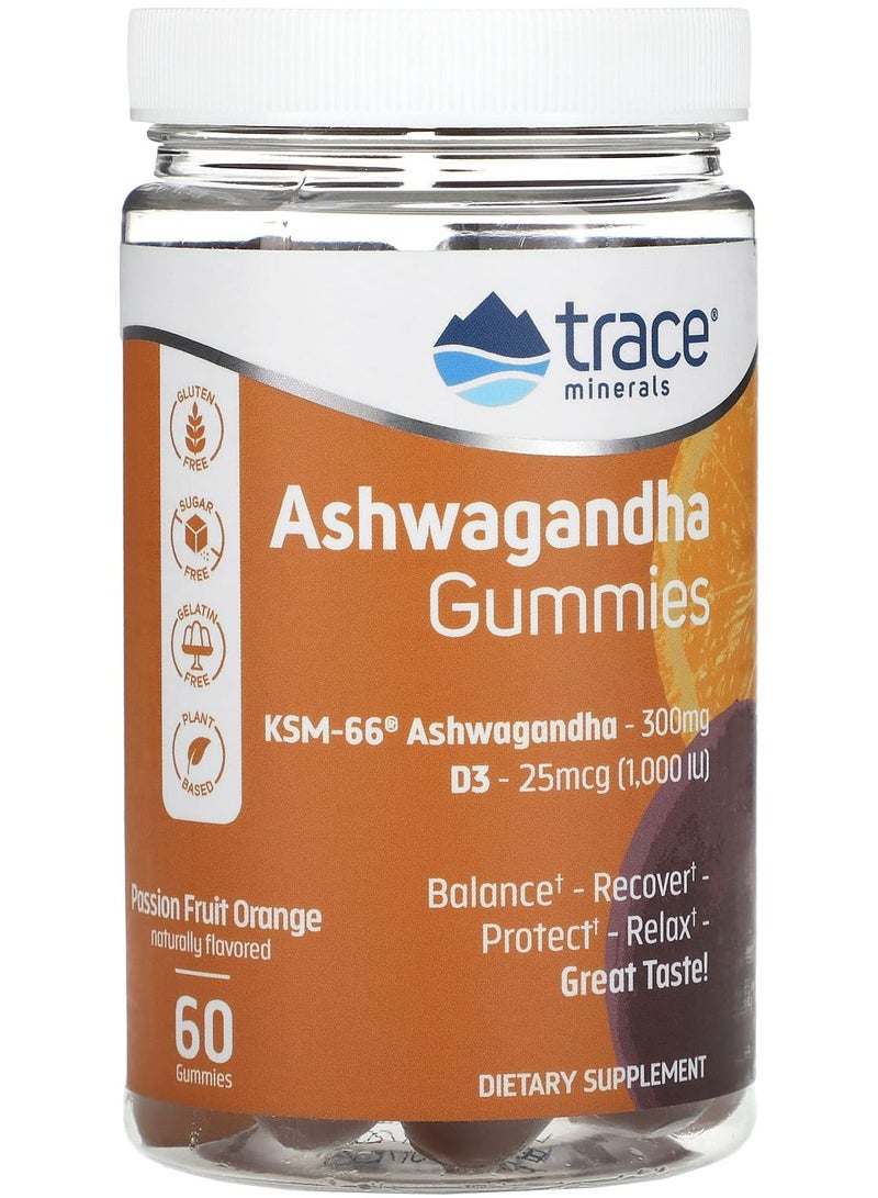 Trace Minerals Ashwagandha Gummies, Passion Fruit Orange, 60 Gummies