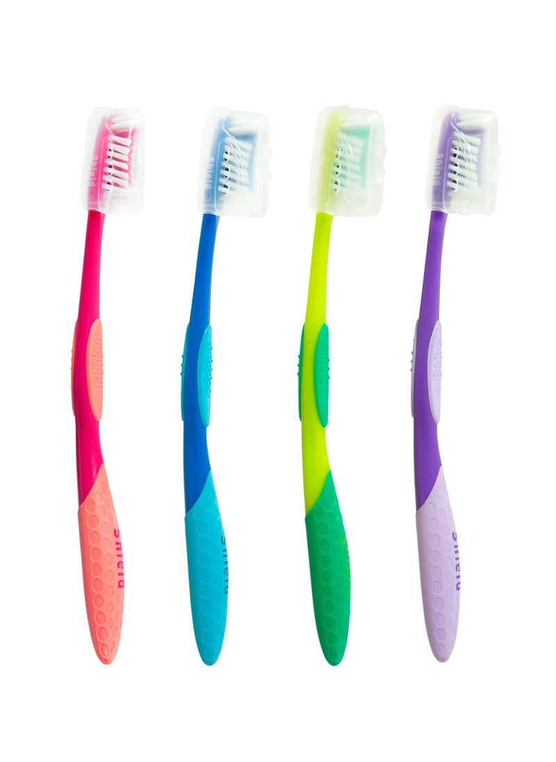 Shield Care - Shield Care Pro-Clean Toothbrush with Small Head for Better Reach (Family Care - Soft Bristles) Individually Wrapped - 4 Colors - 4 Count (Pack of 1) - Image 1