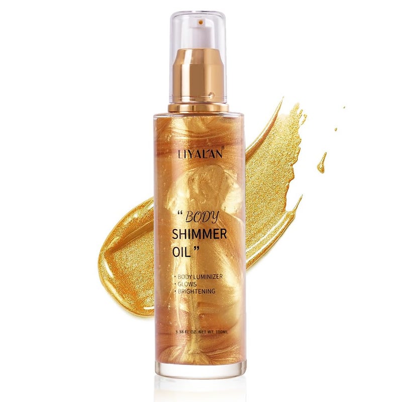 Liyalan Shimmer Body Oil 5 Color Bronze 338 Fl Oz Face Glow Pearl Highlighter Illuminator Body Makeup Shine Glitter Gold Liquid Taning