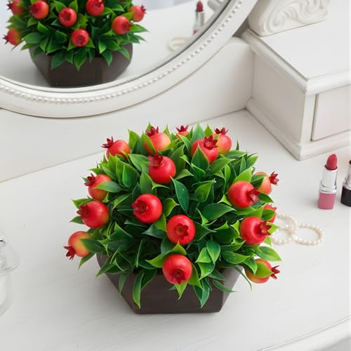 fancymart Artificial Fruit Pomegranate in Wood Hexagon Pot - 15cm Height - Home & Office Decor Elegant Potted Plant for Tabletop Enhancement - Image 4