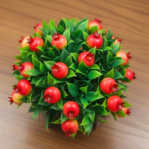 fancymart Artificial Fruit Pomegranate in Wood Hexagon Pot - 15cm Height - Home & Office Decor Elegant Potted Plant for Tabletop Enhancement - Image 5