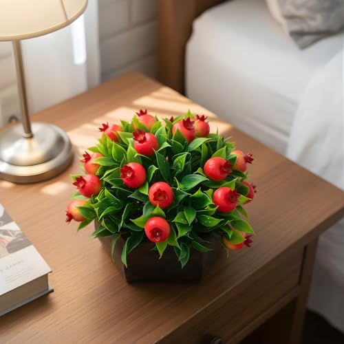 fancymart Artificial Fruit Pomegranate in Wood Hexagon Pot - 15cm Height - Home & Office Decor Elegant Potted Plant for Tabletop Enhancement - Image 3