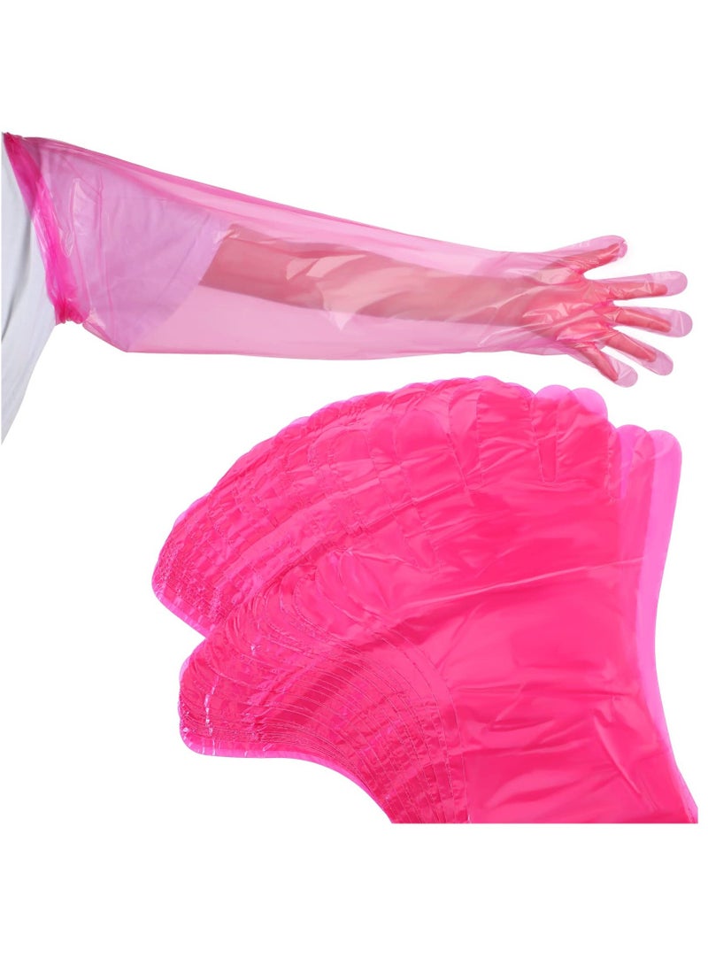 Disposable Field Dressing Gloves, 50 Pcs Veterinary Dressing Gutting Long Arm Gloves for Field Dressing Gutting Deer Gardening Painting Full Arm (Pink) - Image 1