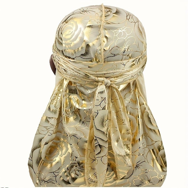 قبعة وشاح رأس بذيل طويل بنقشة ورود - إكسسوار هيب هوب ورقص الشوارع - Image 1