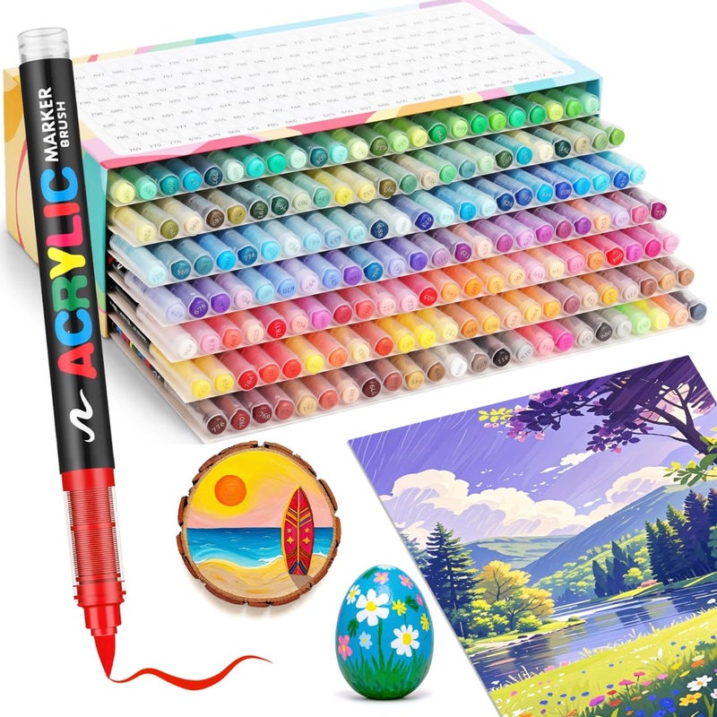 Guangna 168 Acrylic Paint Markers Brush Tip Acrylic Paint Pens QuickDrying Waterproof Ink for Rock Painting Plastic Wood Canvas Glass Ceramic Metal Art Crafts Supplies Gift