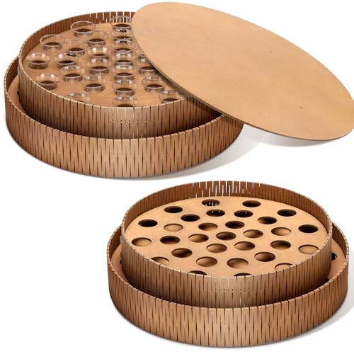 Ninehaoou 2 Sets of Wooden Communion Tray with Lid for Churches Set Wood Stackable Round Communion Trays Set Churches with Cover for Baptism Church Family Wedding 2 Sizes - Image 1