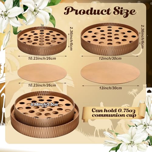 Ninehaoou 2 Sets of Wooden Communion Tray with Lid for Churches Set Wood Stackable Round Communion Trays Set Churches with Cover for Baptism Church Family Wedding 2 Sizes - Image 3