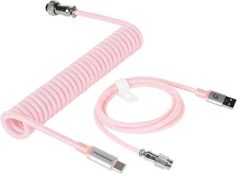 MAMBASNAKE كابل USB-C ملتف من للوحة المفاتيح المخصصة للألعاب، مضفر من النايلون مع موصل طيار معدني قابل للفصل، نوع C فائق السرعة مع معدل إرجاع 8 كيلوهرتز، طول 4.92 قدم (C01Pro/وردي) - Image 1