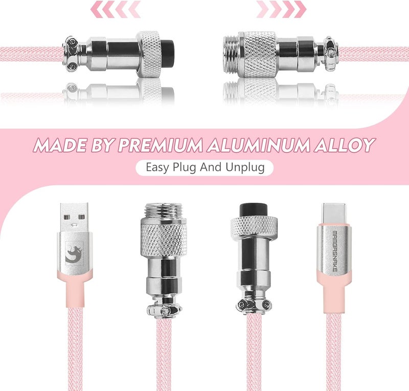 MAMBASNAKE كابل USB-C ملتف من للوحة المفاتيح المخصصة للألعاب، مضفر من النايلون مع موصل طيار معدني قابل للفصل، نوع C فائق السرعة مع معدل إرجاع 8 كيلوهرتز، طول 4.92 قدم (C01Pro/وردي) - Image 4