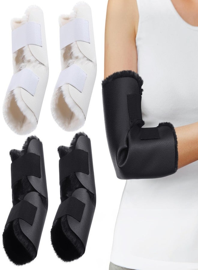 Jeere 2 Pairs Sheepskin Elbow Protectors Soft Elbow Arm Cushions Pads Sheepskin Arm Protectors with Securing Strap for Elderly Prevention Ulcers Pressure Pain Relief - Image 1