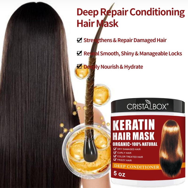 Cristalbox 2 Pack Collagen Hair Mask & Keratin Hair Mask,Keratin Hair Treatment,Repair Treatment Deep Conditioning Hair Treatment Mask for Damaged Hair,Hydrating Conditioner with Argan Oil for Dry Hair - Image 2