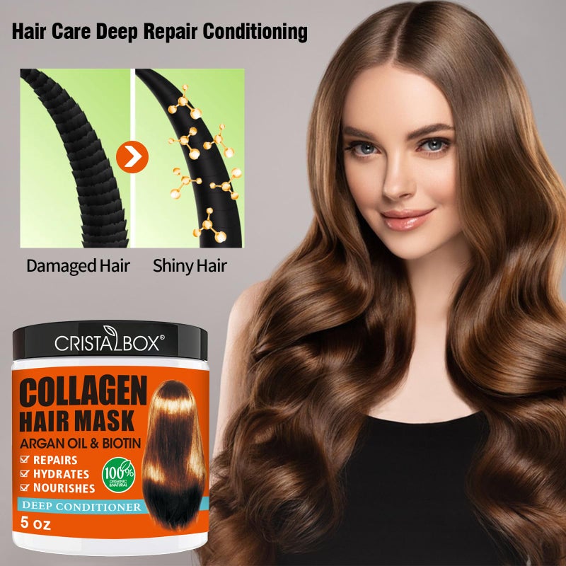 Cristalbox 2 Pack Collagen Hair Mask & Keratin Hair Mask,Keratin Hair Treatment,Repair Treatment Deep Conditioning Hair Treatment Mask for Damaged Hair,Hydrating Conditioner with Argan Oil for Dry Hair - Image 3