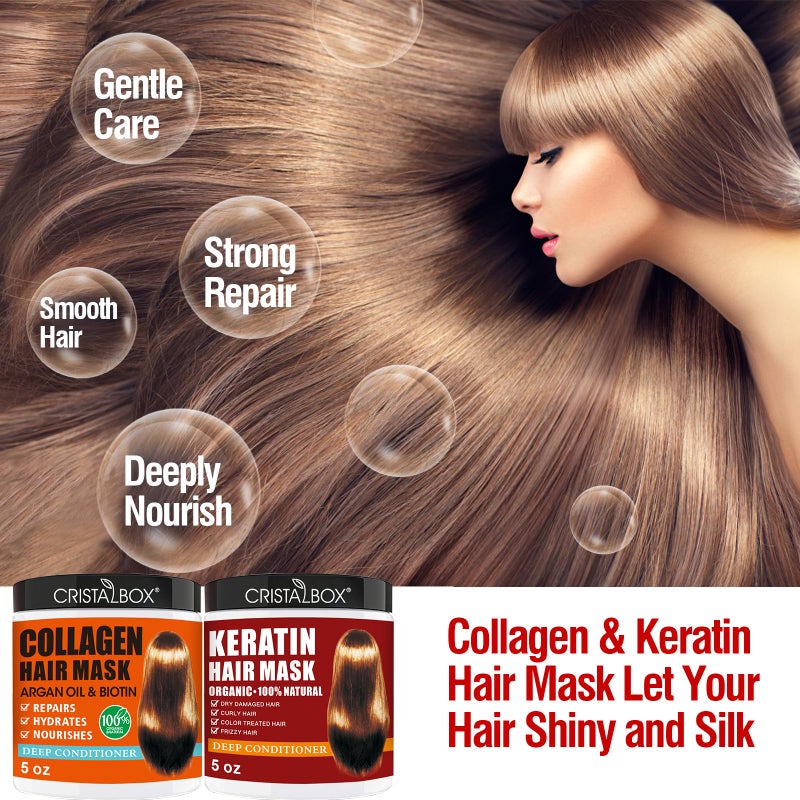 Cristalbox 2 Pack Collagen Hair Mask & Keratin Hair Mask,Keratin Hair Treatment,Repair Treatment Deep Conditioning Hair Treatment Mask for Damaged Hair,Hydrating Conditioner with Argan Oil for Dry Hair - Image 5