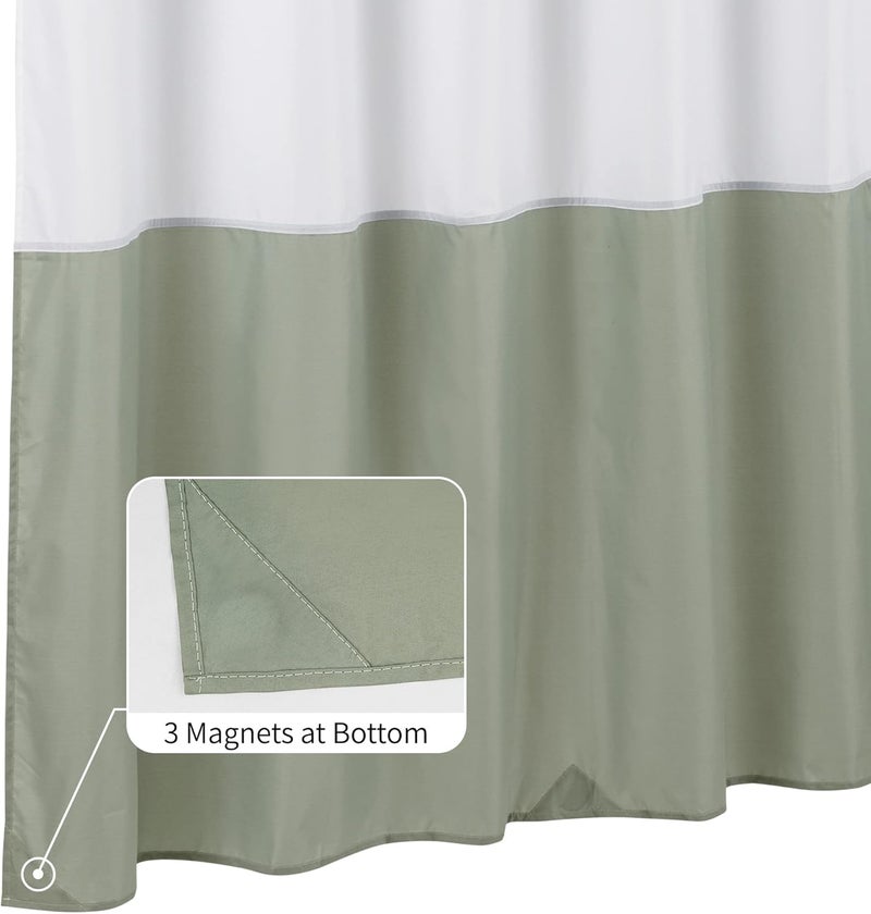ALYVIA SPRING Waterproof Fabric Shower Curtain Liner - Soft & Light-Weight Cloth Shower Liner, 3 Bottom Magnets, Hotel Quality & Machine Washable - Standard Size 72x72, White and Sage - Image 2