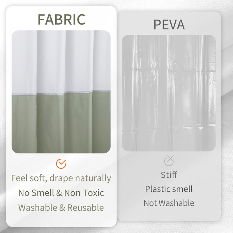 ALYVIA SPRING Waterproof Fabric Shower Curtain Liner - Soft & Light-Weight Cloth Shower Liner, 3 Bottom Magnets, Hotel Quality & Machine Washable - Standard Size 72x72, White and Sage - Image 4