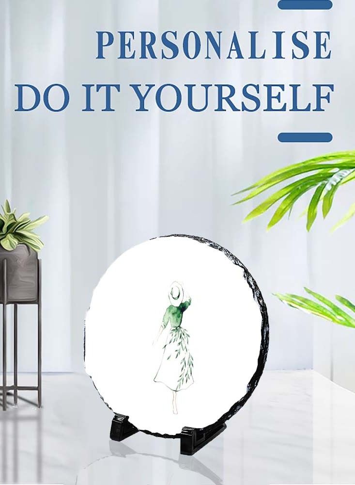 Service Zone Protective Printed White Round Shape Marble Photo Frame for Table Top Portrait Of Lady 