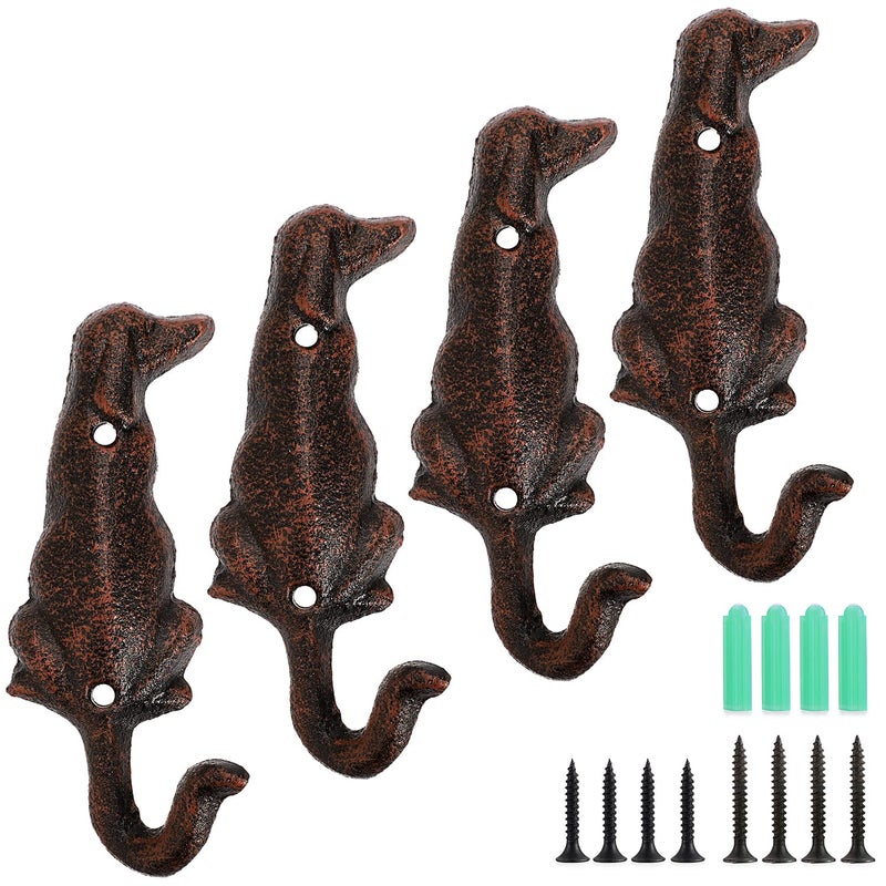 Laxioriew Vintage Cast Iron Dog Wall Decorative Hook with Screws Heavy Duty Rustic Wall Hooks for Robes Towels Coats Bags and Cloths