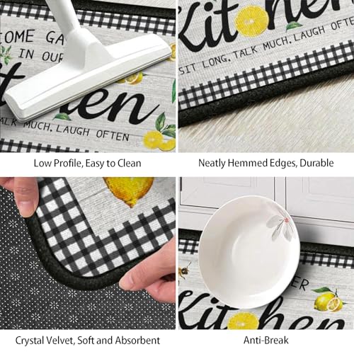 Ideasonna Lemon Kitchen Rug Mat Decor Buffalo Plaid Summer Kitchen Rugs Sets of 2 Washable Non-Slip Kitchen Floor Mats Lemon Decorations for Kitchen - Image 5