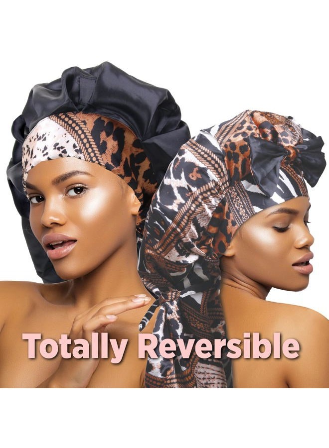 Donna Braid Bonnet 1pc Satin Bonnet Hair Bonnet Removable & Reversible Bow Tie for Women with Long Braids, Shower Cap for Women, Dreadlock, Long Twist, Long Ponytails with MULTI ANIMAL Pattern - Image 2