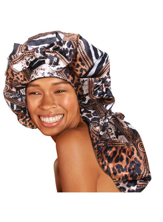 Donna Braid Bonnet 1pc Satin Bonnet Hair Bonnet Removable & Reversible Bow Tie for Women with Long Braids, Shower Cap for Women, Dreadlock, Long Twist, Long Ponytails with MULTI ANIMAL Pattern - Image 1