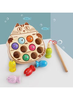 M MIAOYAN Fishing Line Board Game Magnetic Wooden Fishing Cat Shaped Fishing Rod Fish Toy Children Educational Game Board Game for Girls Boys Over 3 Years Old (Cute Cat Toy )  - Image 1