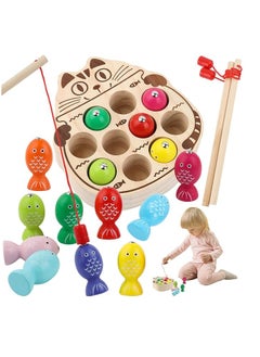 M MIAOYAN Fishing Line Board Game Magnetic Wooden Fishing Cat Shaped Fishing Rod Fish Toy Children Educational Game Board Game for Girls Boys Over 3 Years Old (Cute Cat Toy )  - Image 2