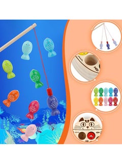 M MIAOYAN Fishing Line Board Game Magnetic Wooden Fishing Cat Shaped Fishing Rod Fish Toy Children Educational Game Board Game for Girls Boys Over 3 Years Old (Cute Cat Toy )  - Image 5
