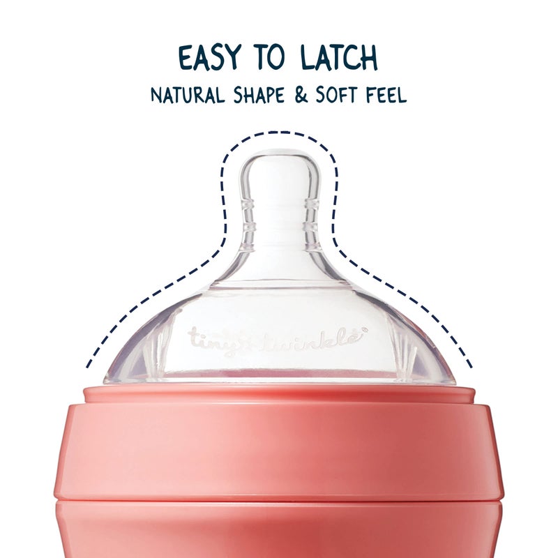 Tiny Twinkle Silicone Baby Bottle with Comfort Grip and Soft Flexible Nipple - Squeezably Soft Baby Bottles for Newborn and Up (Blossom, 6 Ounce) - Image 2