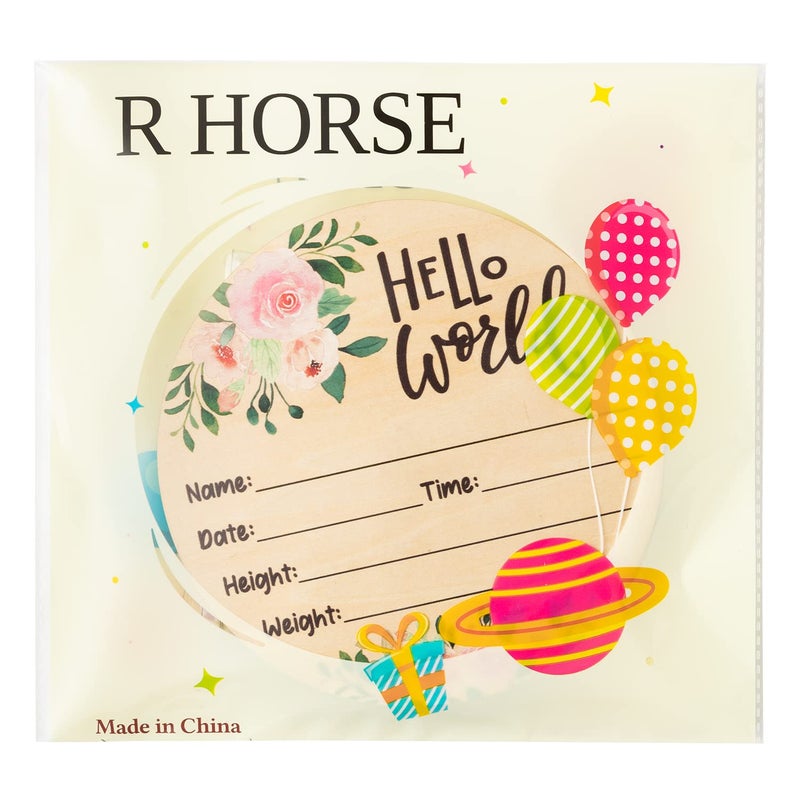 R HORSE علامة إعلان ولادة الطفل R HORSE مع قلم ماركر، علامة اسم الطفل الوردية مع وسادة حبر لآثار اليد والقدم، ديكور حضانة إعلان المولود الجديد هدايا تذكارية مصنوعة من الخشب - Image 5