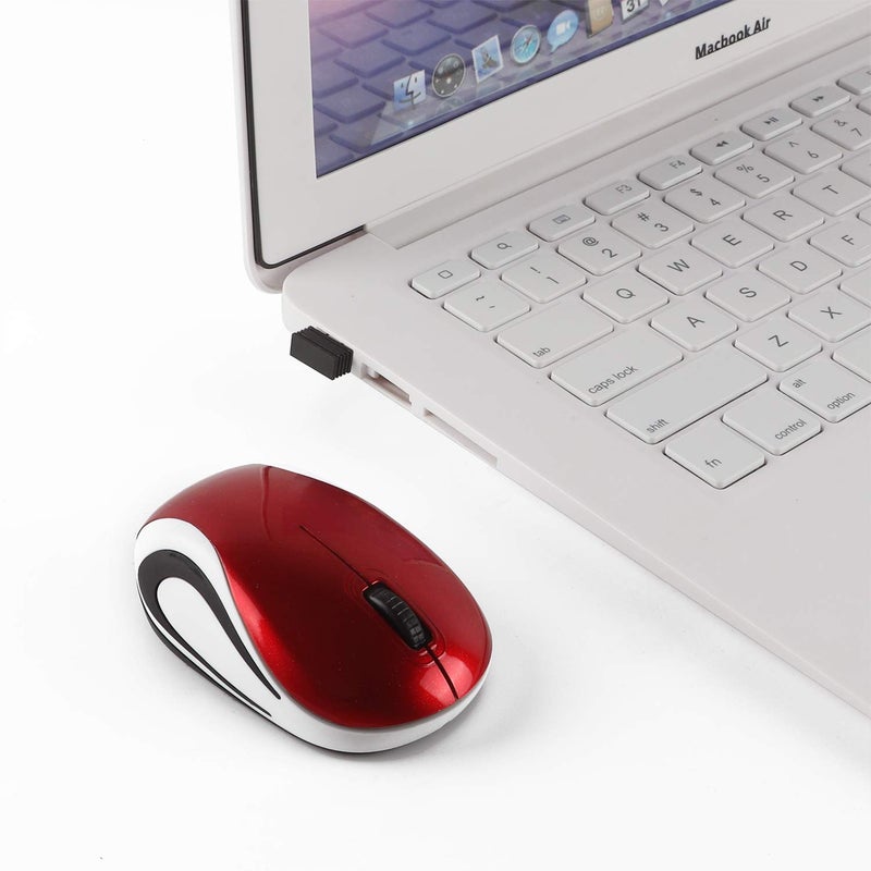 elec Space Usbkingdom Mini Small Wireless Mouse for Travel Optical Portable Mini Cordless Mice with USB Receiver for PC Laptop Computer (Red) - Image 2