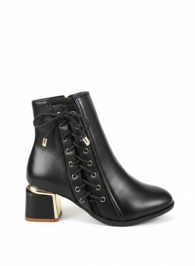 فيبراندا بوت أنيق برباط وكعب عريض مريح. B-61 - Image 1