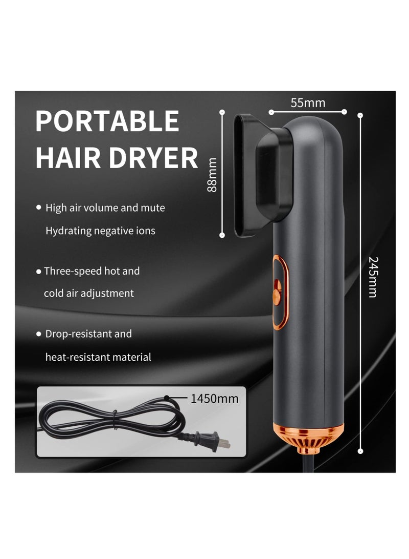 Hair Dryer with Comb Compact Ionic Blowdryer Portable Travel Blow Dryer Thermostatic Quick Dry Hot and Cold Temperature 3 Wind Speed Adjustable (Grey)