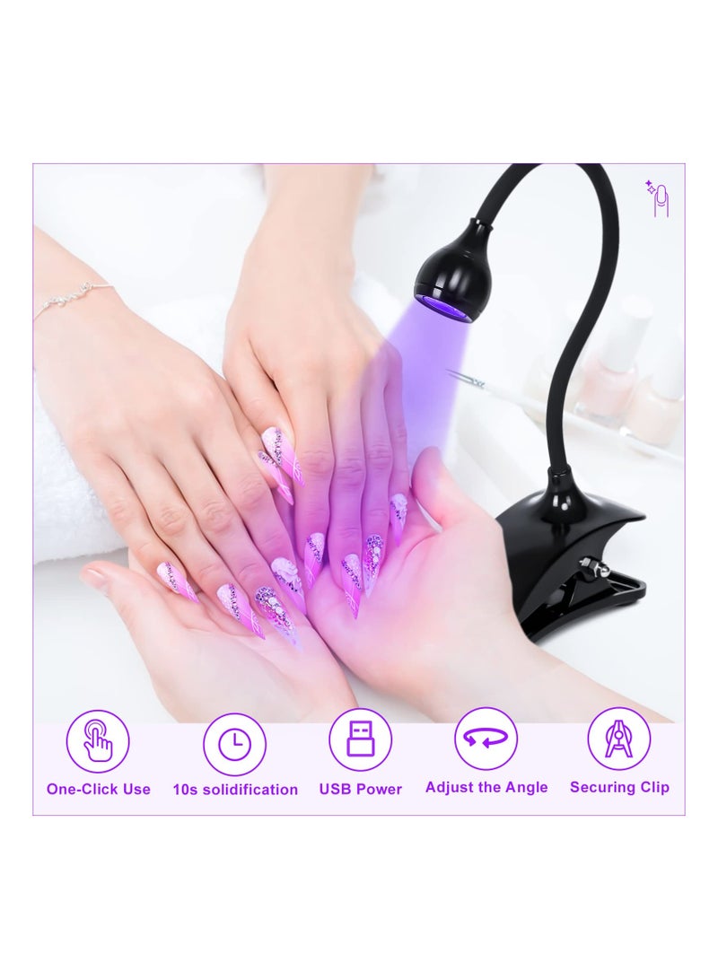 5W Quick Dry UV LED Nail Lamp - Professional Gooseneck Gel Nail Dryer with 10 Seconds Curing Time, Clip Design for Nail Art Tools (Black) - Image 5