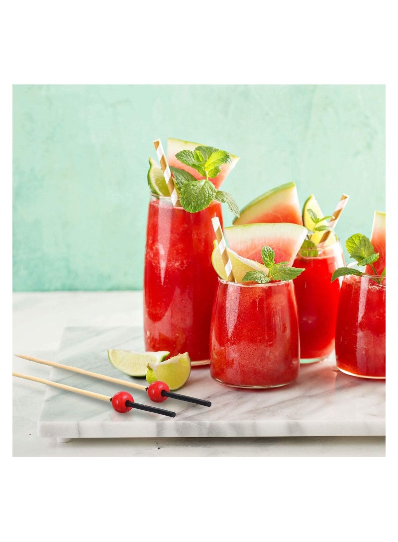 نيبمينينت أعواد فواكه ، 200 قطعة 4.7 بوصة أسنان من خشب الخيزران مع لؤلؤ أحمر لمستلزمات حفلات الزفاف وأعياد الميلاد وتزيين المشروبات والفواكه وكرة حمراء - Image 5