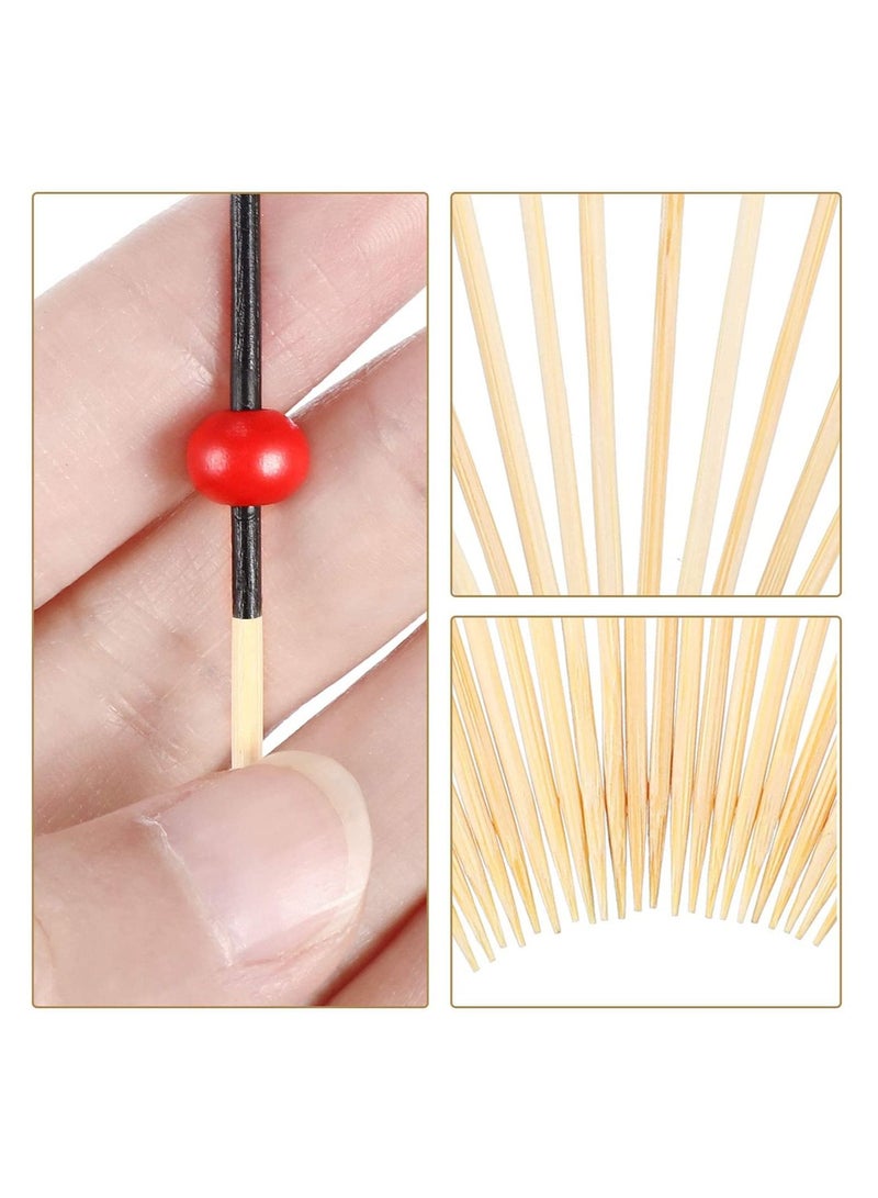 نيبمينينت أعواد فواكه ، 200 قطعة 4.7 بوصة أسنان من خشب الخيزران مع لؤلؤ أحمر لمستلزمات حفلات الزفاف وأعياد الميلاد وتزيين المشروبات والفواكه وكرة حمراء - Image 2