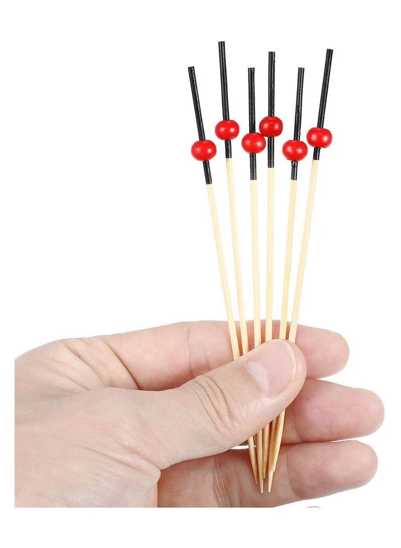 نيبمينينت أعواد فواكه ، 200 قطعة 4.7 بوصة أسنان من خشب الخيزران مع لؤلؤ أحمر لمستلزمات حفلات الزفاف وأعياد الميلاد وتزيين المشروبات والفواكه وكرة حمراء - Image 4
