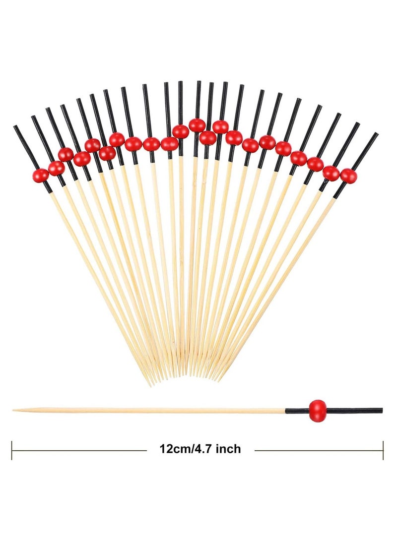 نيبمينينت أعواد فواكه ، 200 قطعة 4.7 بوصة أسنان من خشب الخيزران مع لؤلؤ أحمر لمستلزمات حفلات الزفاف وأعياد الميلاد وتزيين المشروبات والفواكه وكرة حمراء - Image 3