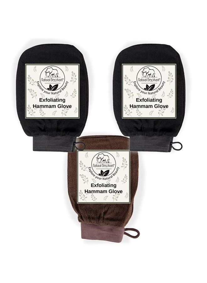 Natural Elephant Exfoliating Hammam Glove - Face and Body Exfoliator Mitt (Black, Brown and Orange (Pack of 3)) - Image 1