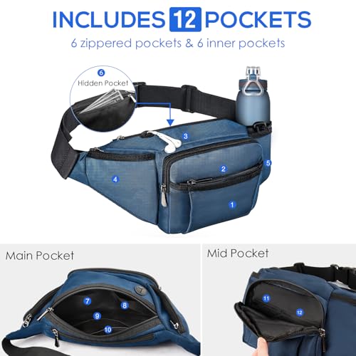 NOOLA Fanny Pack Waist Bag for Men Women, Lightweight Waist Pack with Water Bottle Holder, Adjustable Belt Bag with Multi-Pockets for Hiking, Dog Walking, Outdoor, Cycling, Running, Travel, Blue - Image 5