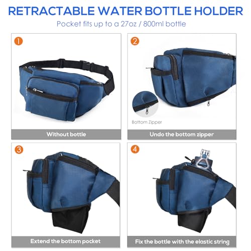 NOOLA Fanny Pack Waist Bag for Men Women, Lightweight Waist Pack with Water Bottle Holder, Adjustable Belt Bag with Multi-Pockets for Hiking, Dog Walking, Outdoor, Cycling, Running, Travel, Blue - Image 2