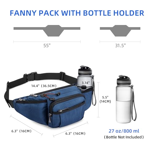 NOOLA Fanny Pack Waist Bag for Men Women, Lightweight Waist Pack with Water Bottle Holder, Adjustable Belt Bag with Multi-Pockets for Hiking, Dog Walking, Outdoor, Cycling, Running, Travel, Blue - Image 4
